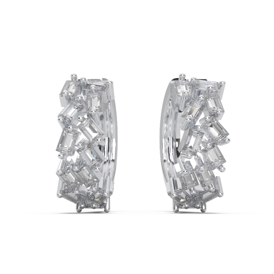 Petite 18K Gold Hoop Earrings with Asymmetric Baguette Lab Diamonds