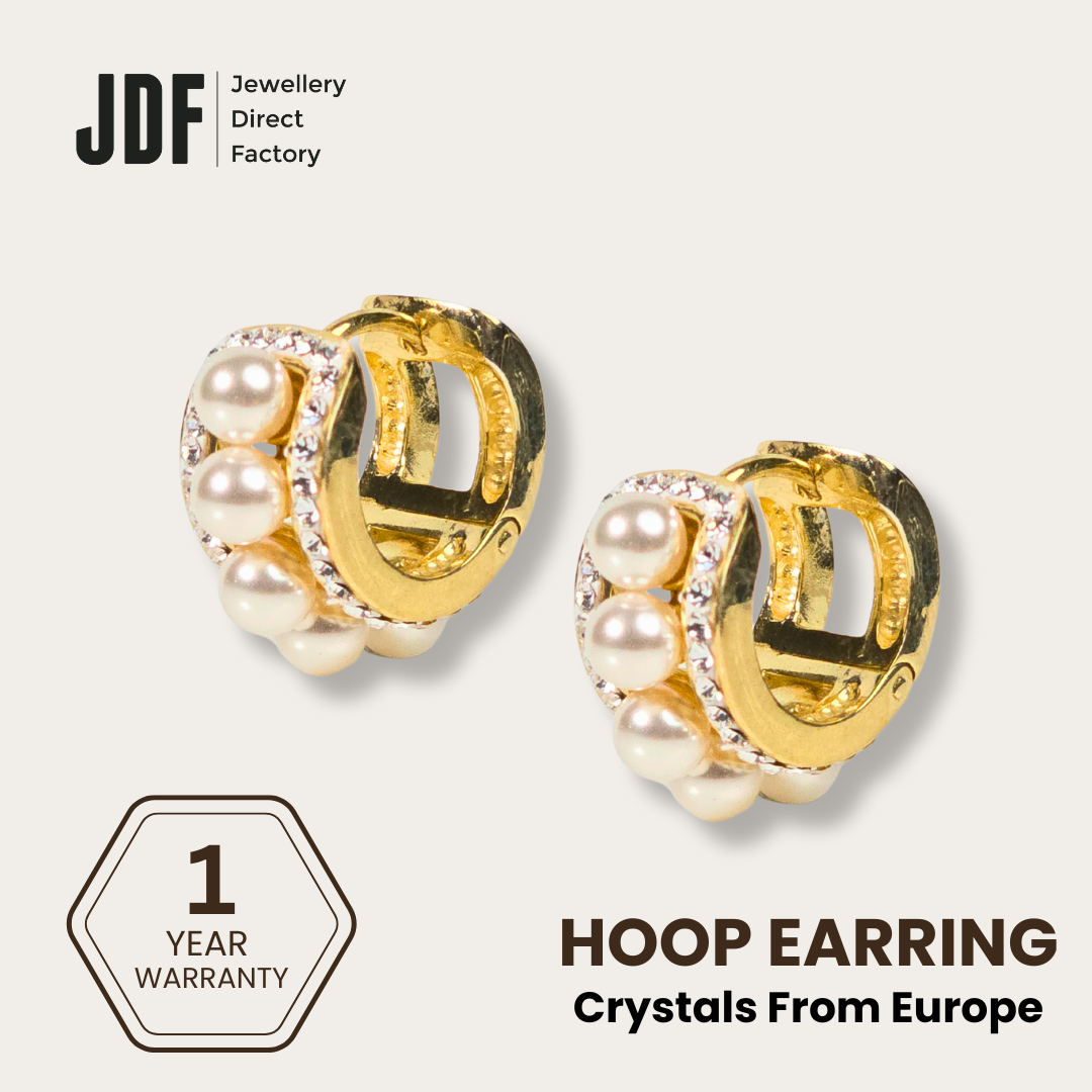 Elegant Pearl & Crystal Hoop Earrings with European Crystals