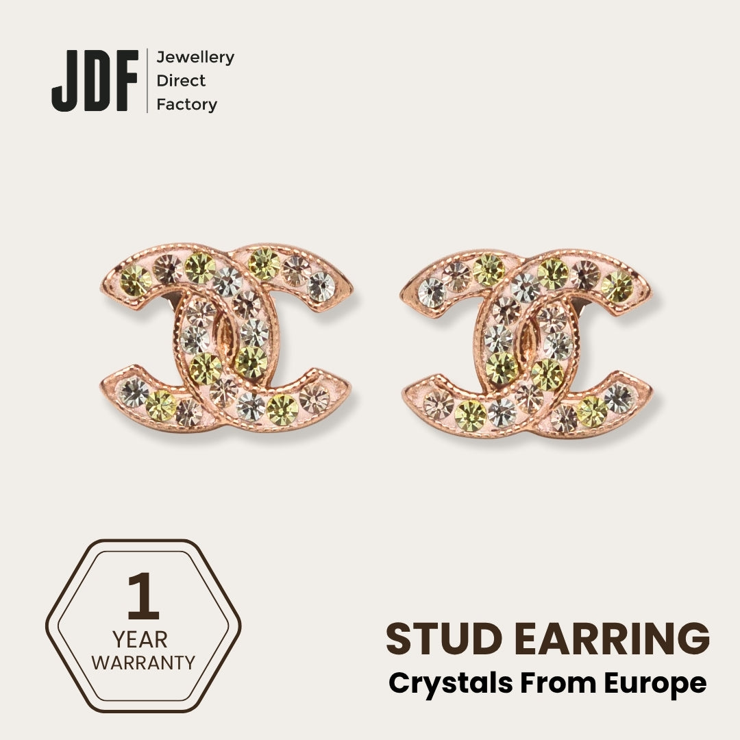 Interlocking Double Curve Stud Earrings with Crystals from Europe