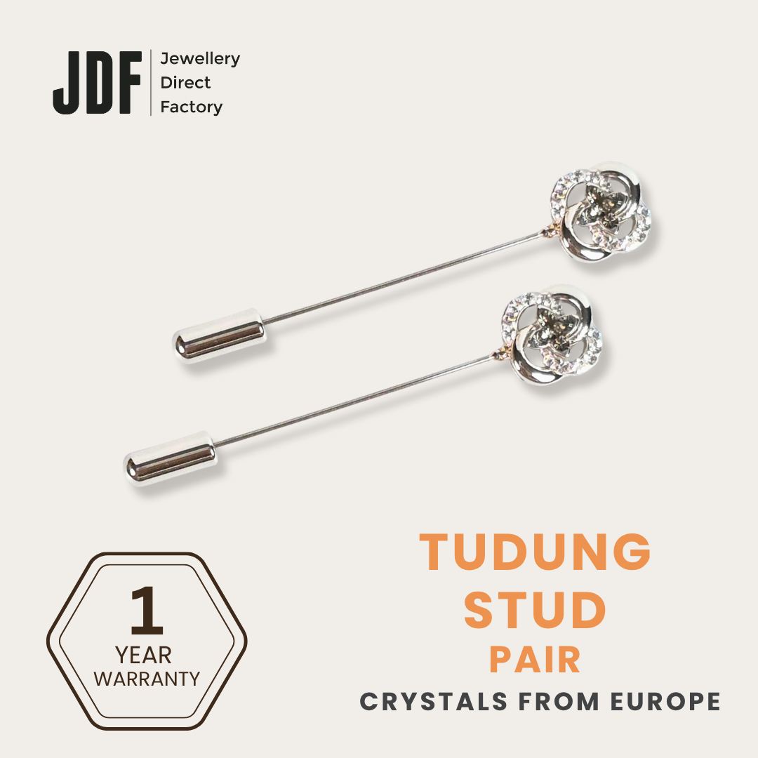 Two-Layer Flower Tudung Stud with Crystals From Europe