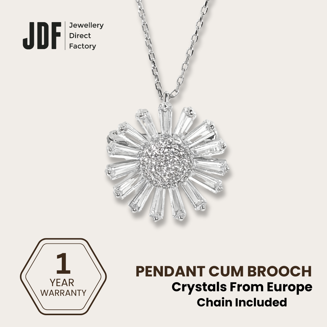 Sunlit Daisy Pendant Brooch with Cubic Zirconia
