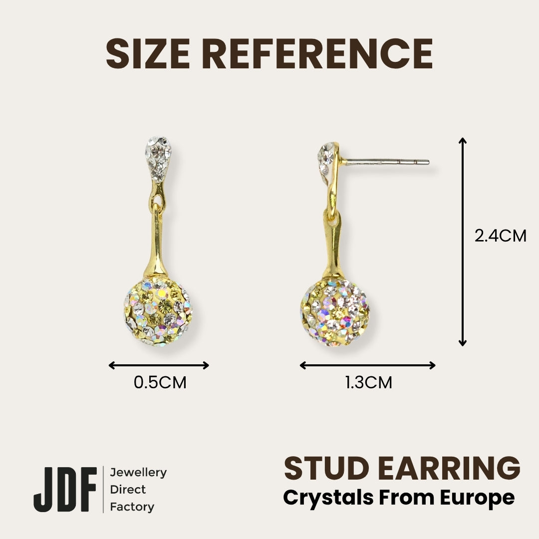 8mm Lollipop Dangling Earring with Crystals from Europe, Crystal Earrings, Size Reference, Crystals from Europe, One-Year Warranty - Jewellery Direct Factory in alabaster background