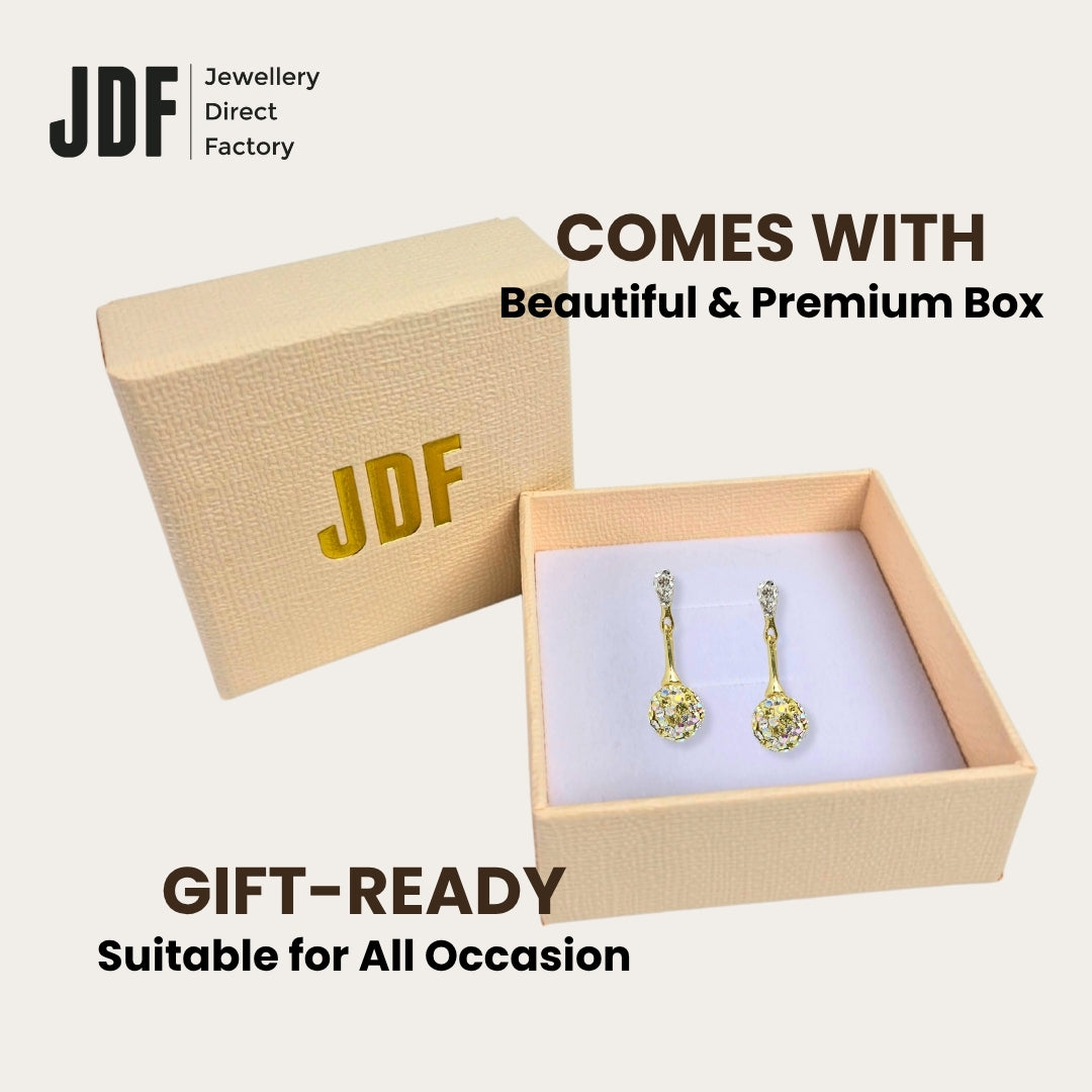 8mm Lollipop Dangling Earring with Crystals from Europe, Crystal Earrings, Packaging Display, Crystals from Europe, One-Year Warranty - Jewellery Direct Factory in alabaster background