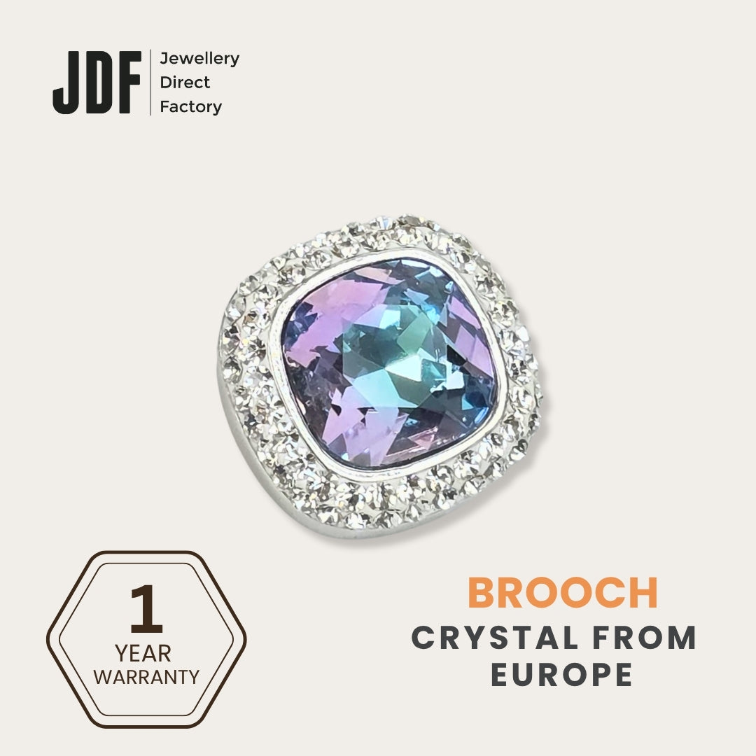 Crystal Square Brooch with Crystals from Europe, Brooch, Aqua, Crystals from Europe, One-Year Warranty - Jewellery Direct Factory in alabaster background