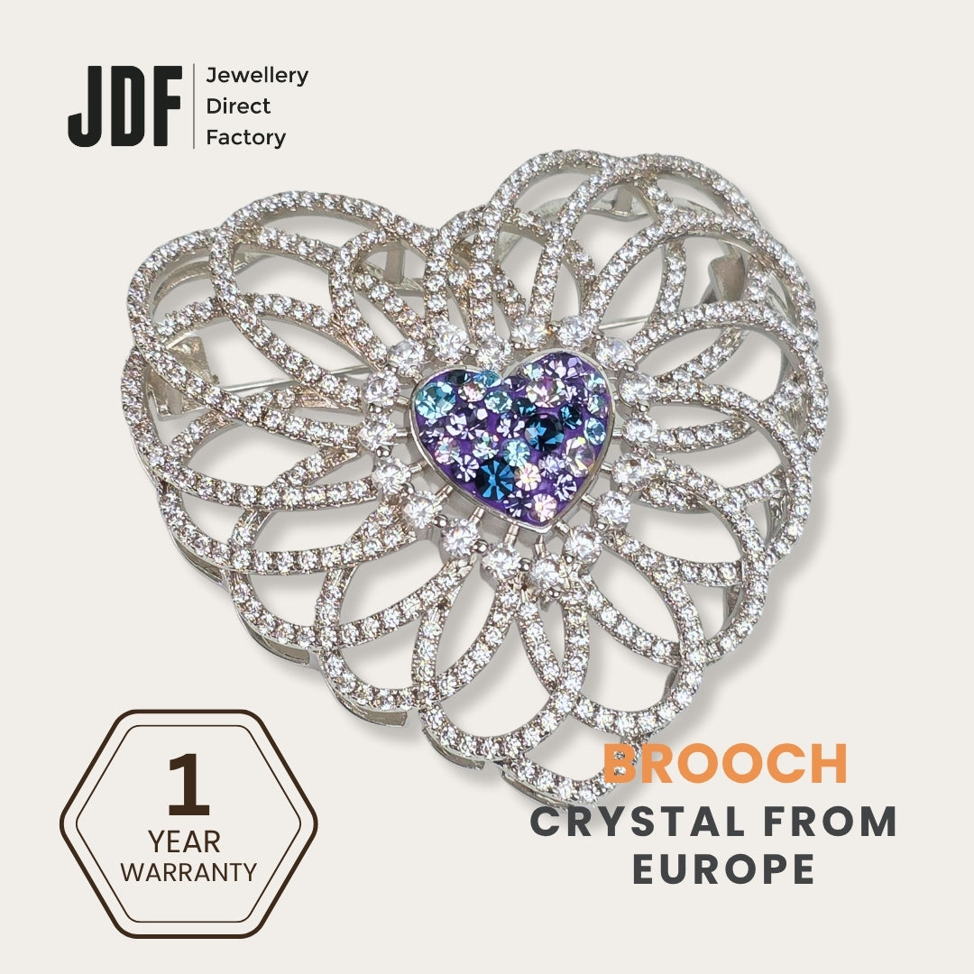 Eternal Heart Big Brooch with Crystals from Europe, Brooch, Aqua, Crystals from Europe, One-Year Warranty - Jewellery Direct Factory in alabaster background