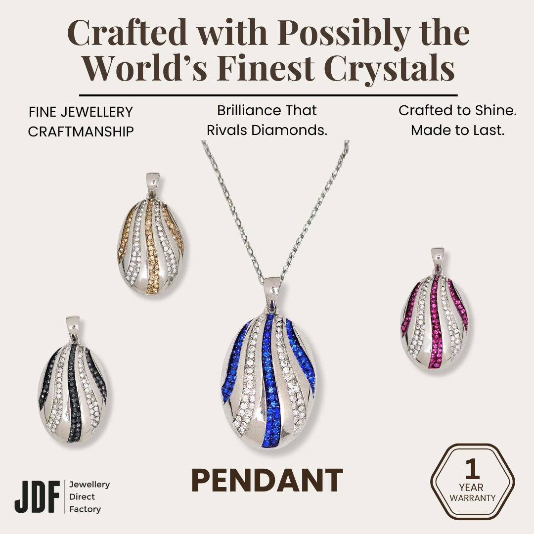 Atlantic Wave Pendant with Crystal From Europe, Crystal Pendant, Blue Black Purple Gold, Crystal From Europe, One-Year Warranty - Jewellery Direct Factory in alabaster background