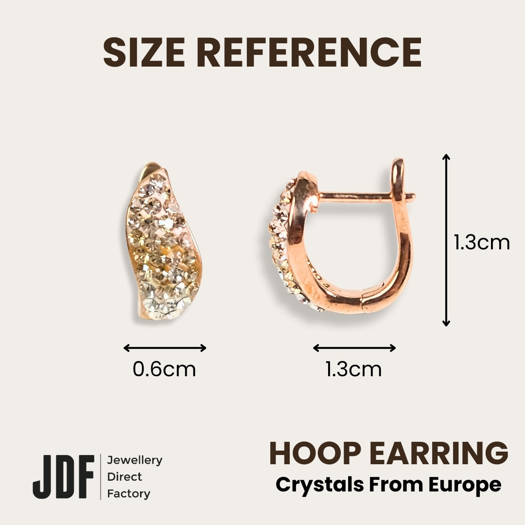 Aurora Curve Hoops with Crystals from Europe, Earrings, Size Reference, Crystals from Europe, One-Year Warranty - Jewellery Direct Factory in alabaster background