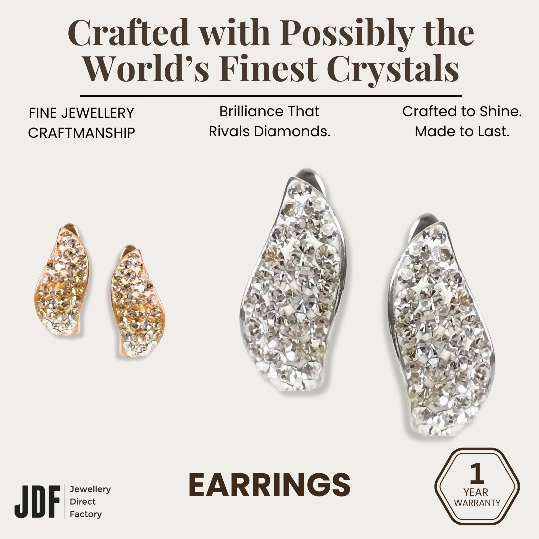 Aurora Curve Hoops with Crystals from Europe, Earrings, White Gold, Rose Gold, Crystals from Europe, One-Year Warranty - Jewellery Direct Factory in alabaster background