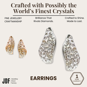 Aurora Curve Hoops with Crystals from Europe, Earrings, White Gold, Rose Gold, Crystals from Europe, One-Year Warranty - Jewellery Direct Factory in alabaster background