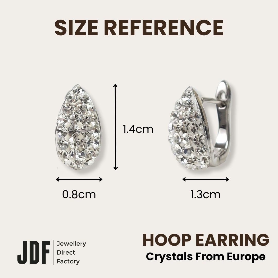 Aurora Teardrop with Crystals from Europe, Earrings, Size Reference, Crystals from Europe, One-Year Warranty - Jewellery Direct Factory in alabaster background