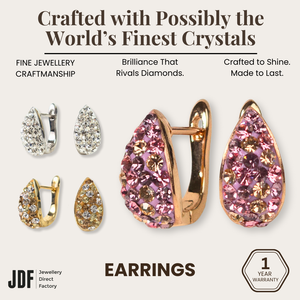 Aurora Teardrop with Crystals from Europe, Earrings, White Gold, Rose Gold, Yellow Gold, Crystals from Europe, One-Year Warranty - Jewellery Direct Factory in alabaster background