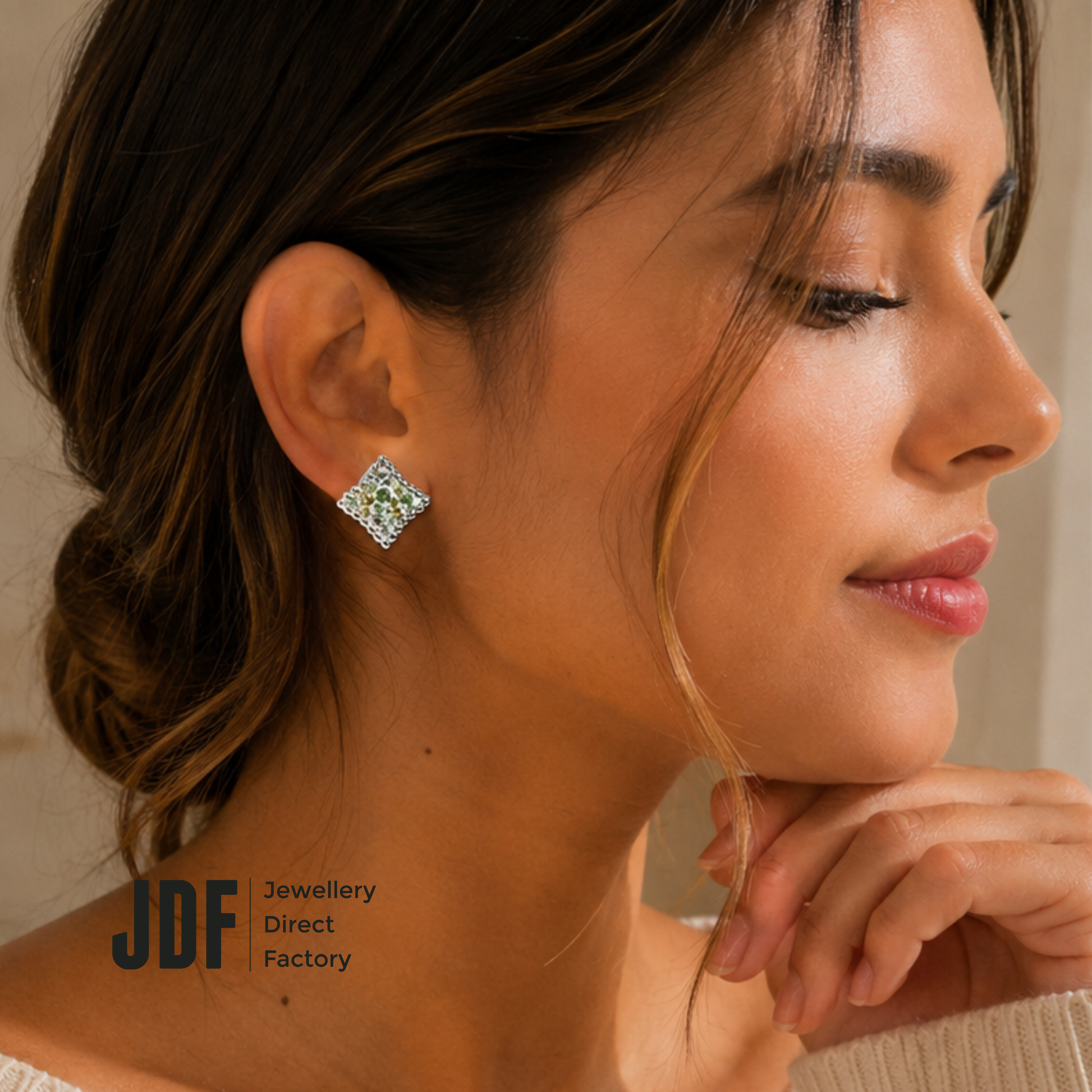 European Diamond Stud with Crystal From Europe