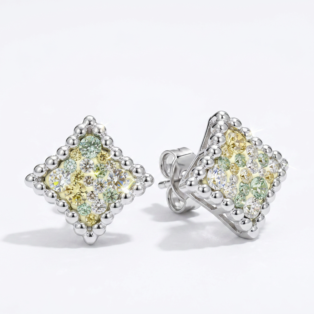 European Diamond Stud with Crystal From Europe