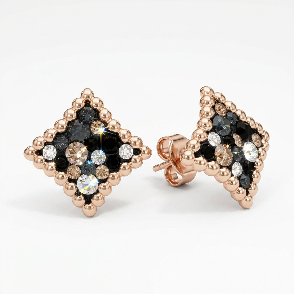European Diamond Stud with Crystal From Europe