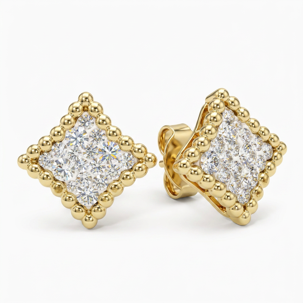 European Diamond Stud with Crystal From Europe