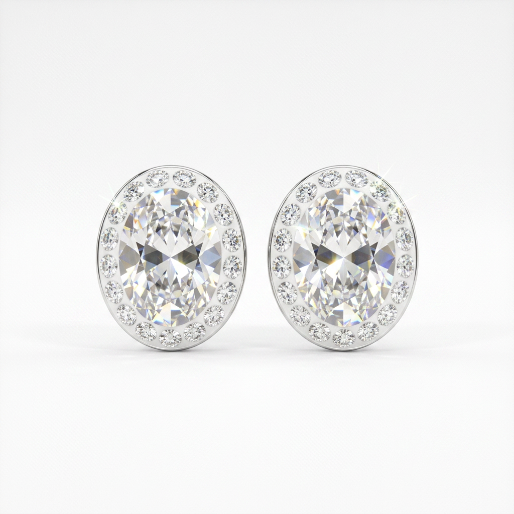 Elegant Oval Stud Earring with Crystals from Europe