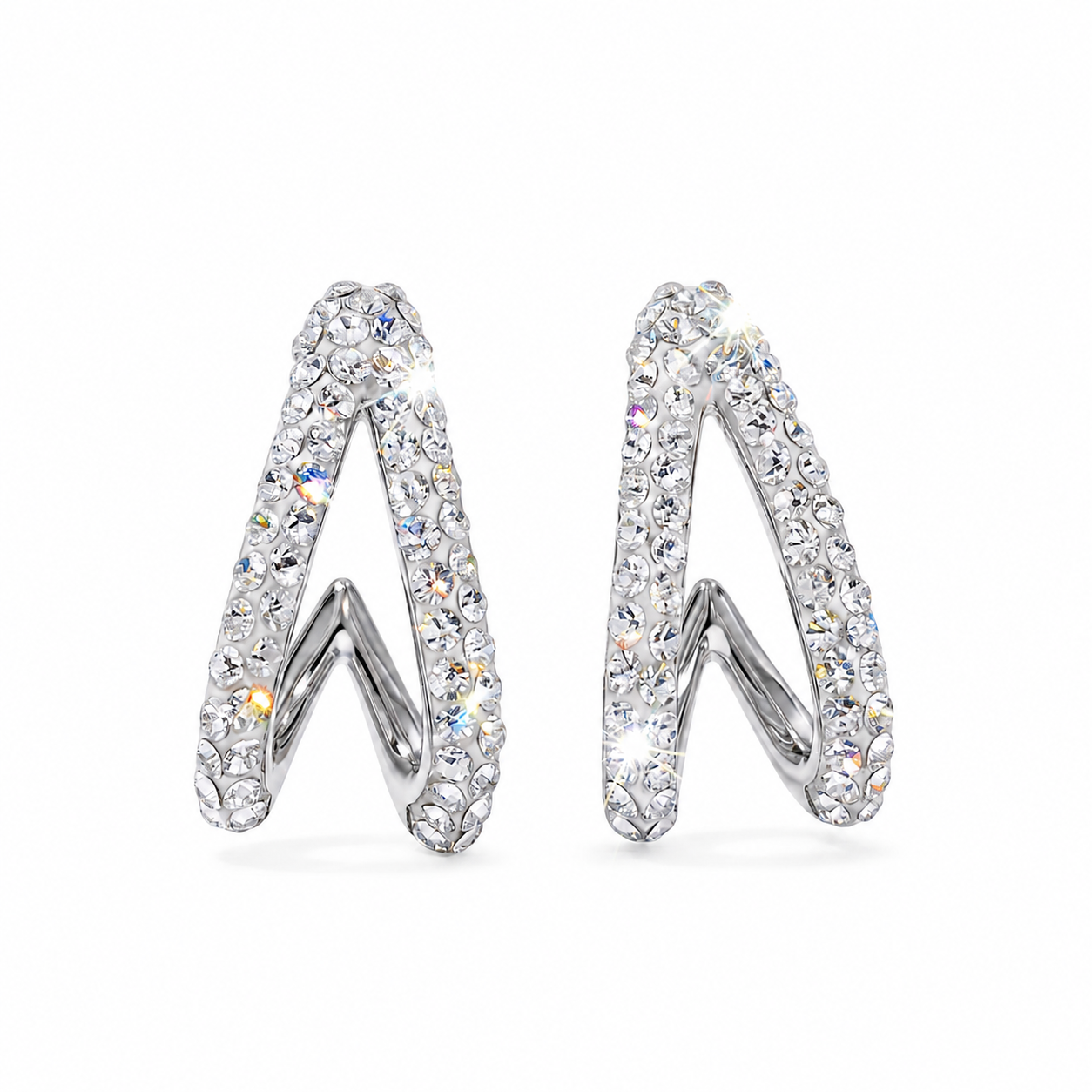 V-Shaped Stud Earrings with European Crystals