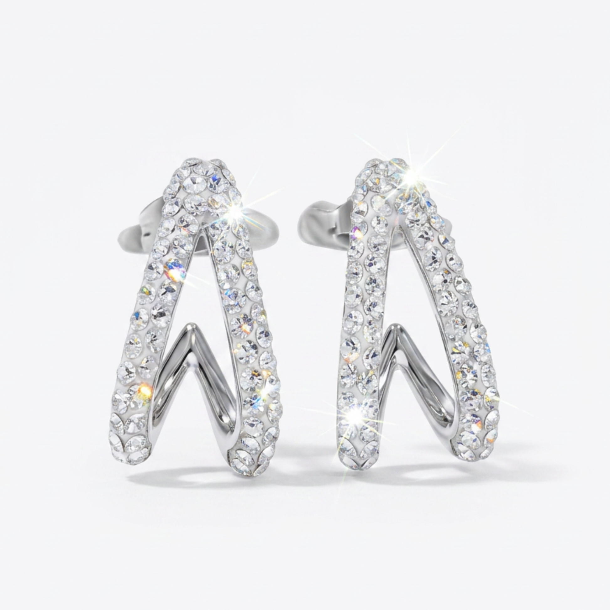 V-Shaped Stud Earrings with European Crystals