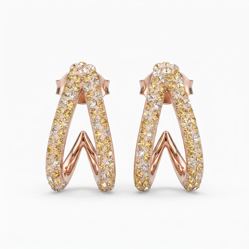 V-Shaped Stud Earrings with European Crystals