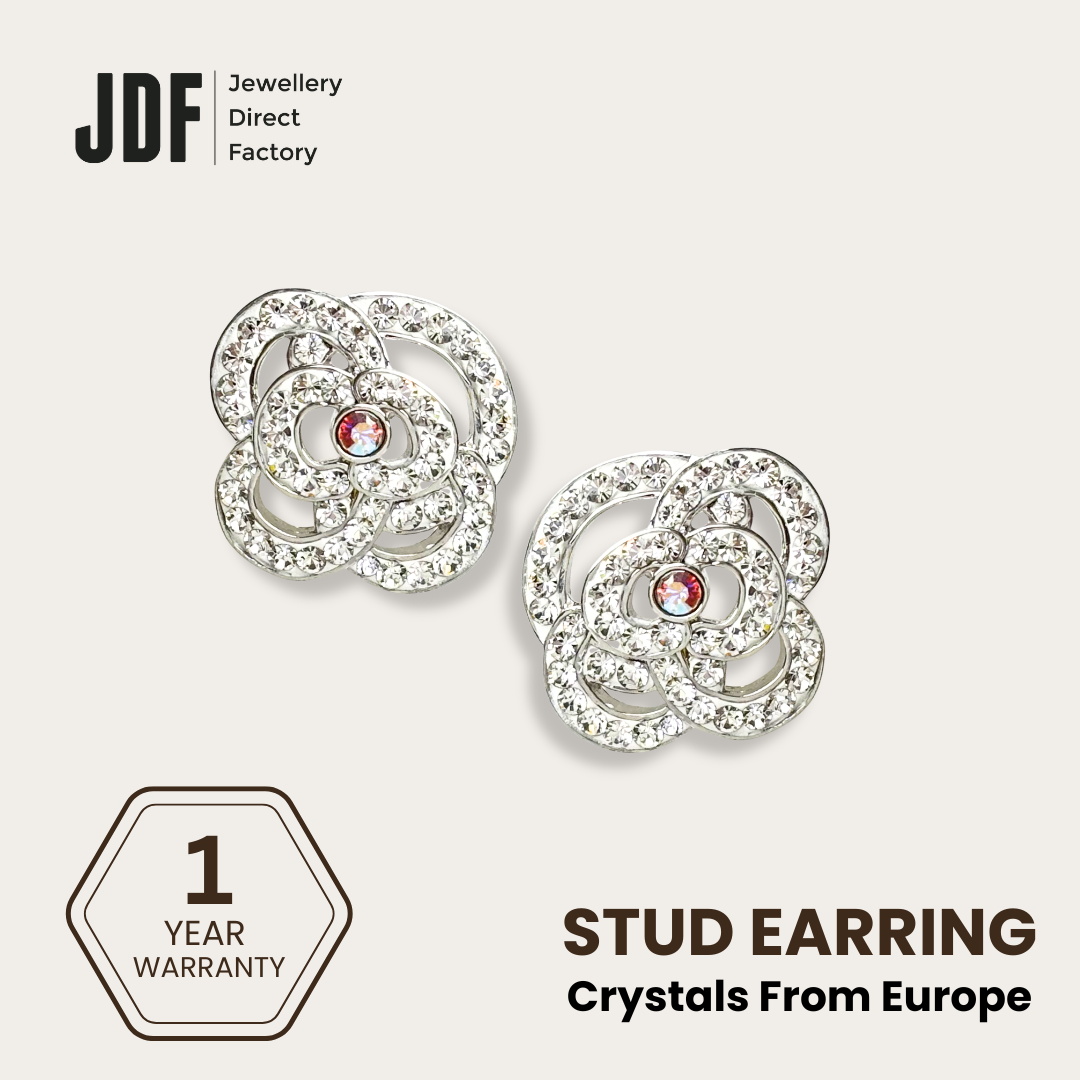 Flower Bold Earring with Crystal From Europe