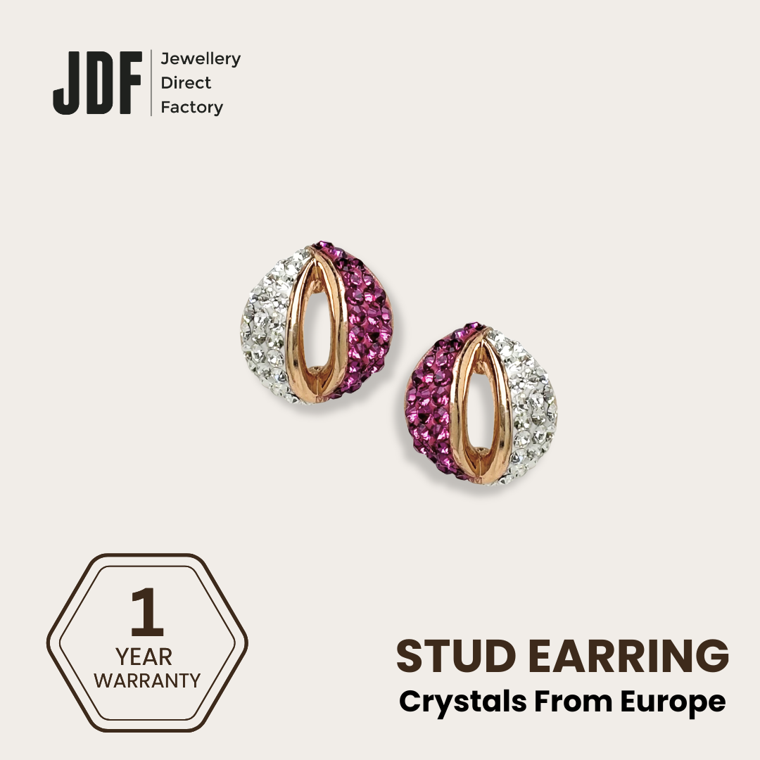 Curved Stud Earring with Crystal From Europe