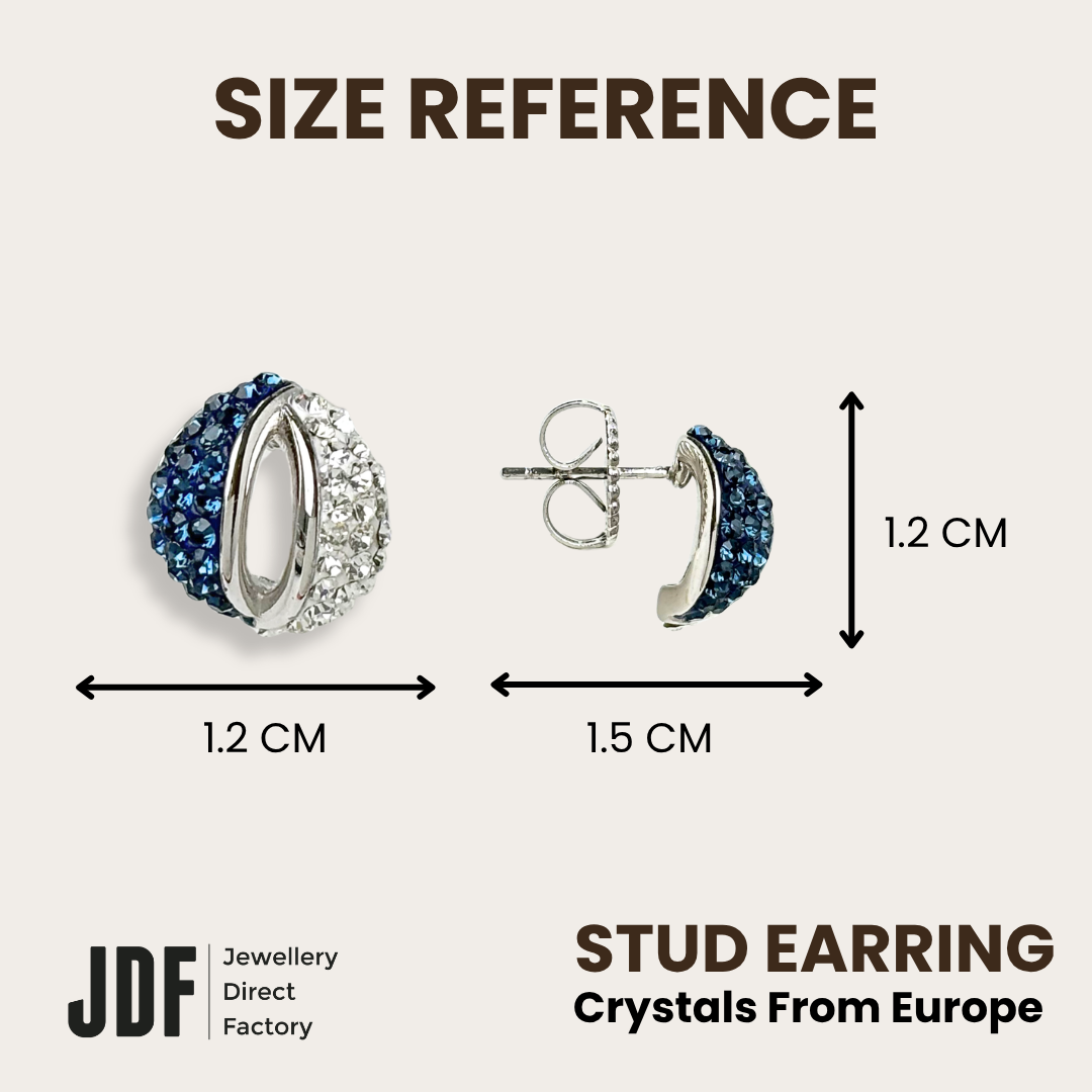 Curved Stud Earring with Crystal From Europe