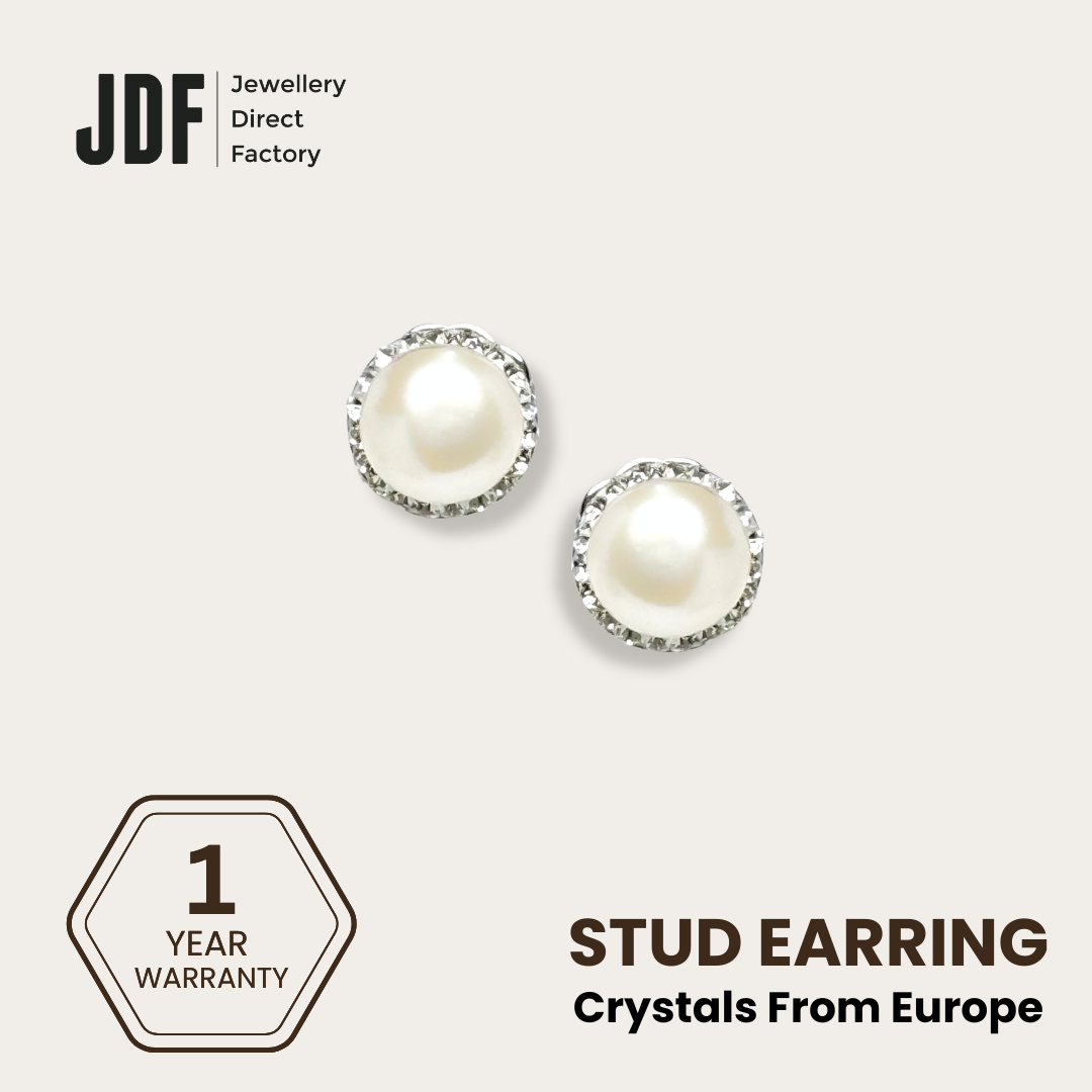 8mm Pearl Stud with Crystal From Europe