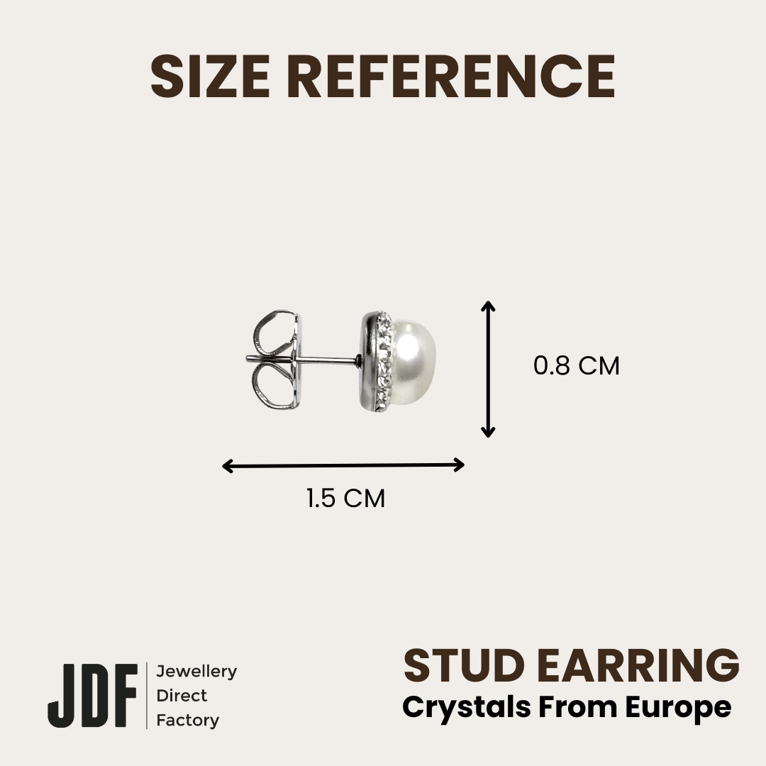 8mm Pearl Stud with Crystal From Europe