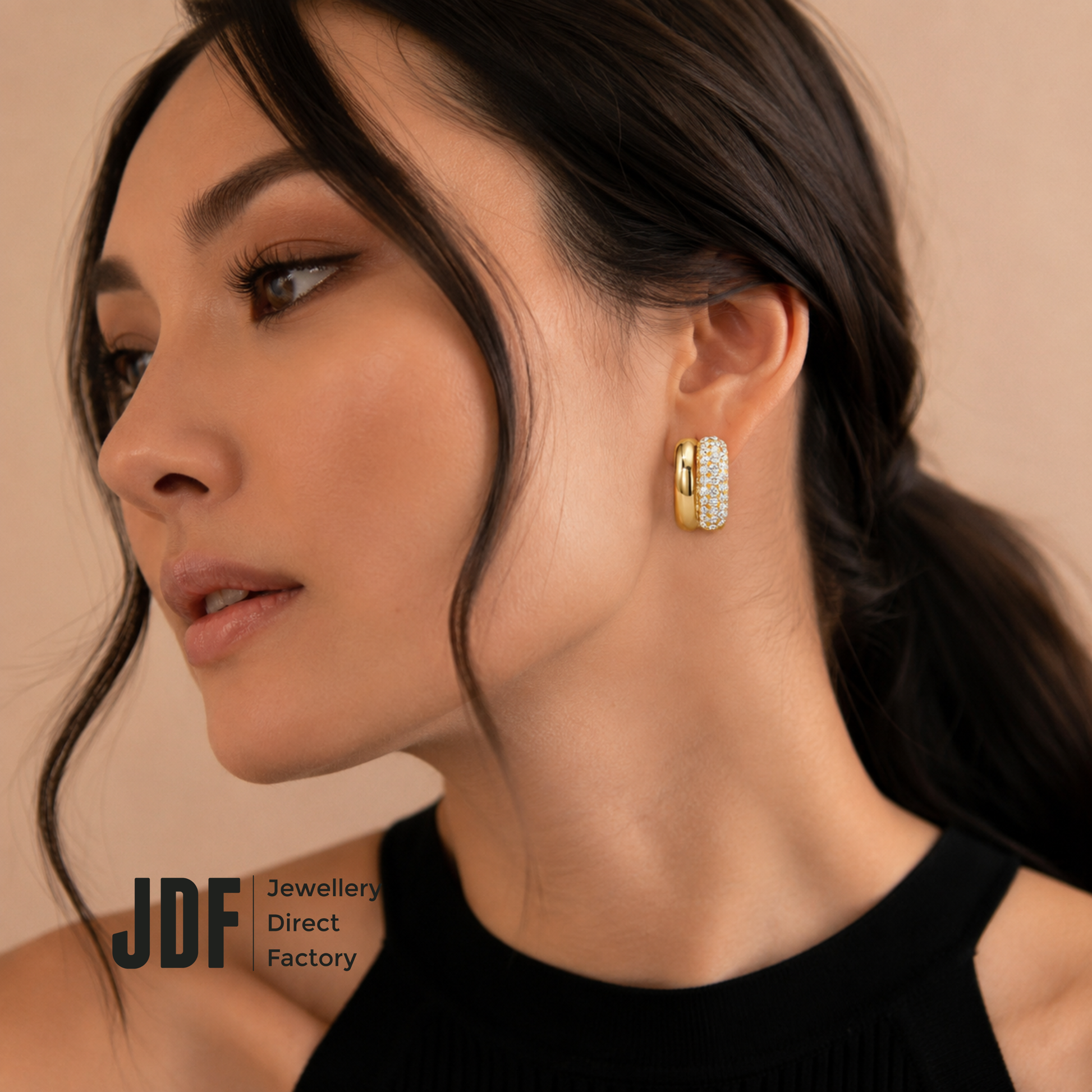 Elegant Double Circle Stud Earrings with Crystals from Europe