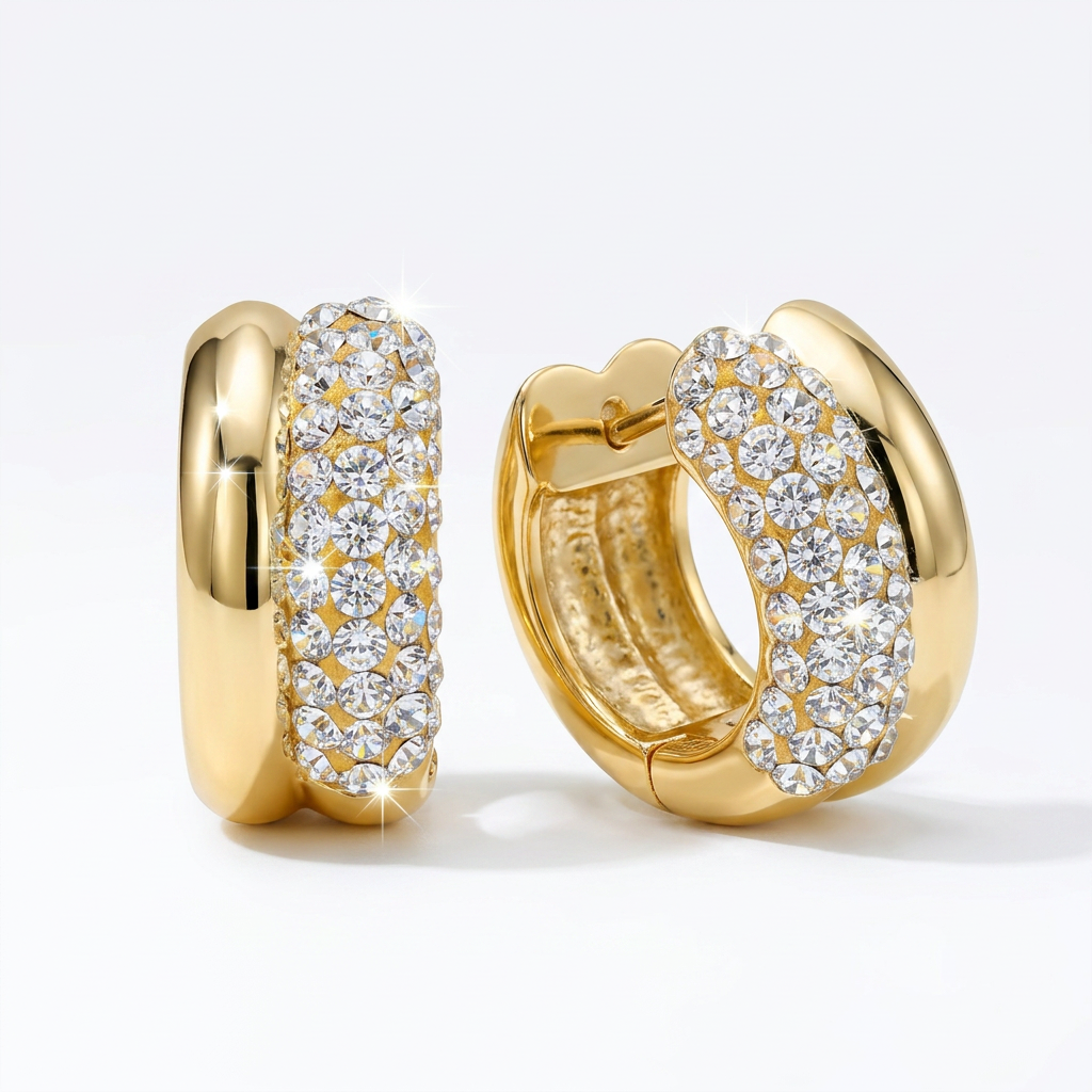 Elegant Double Circle Stud Earrings with Crystals from Europe
