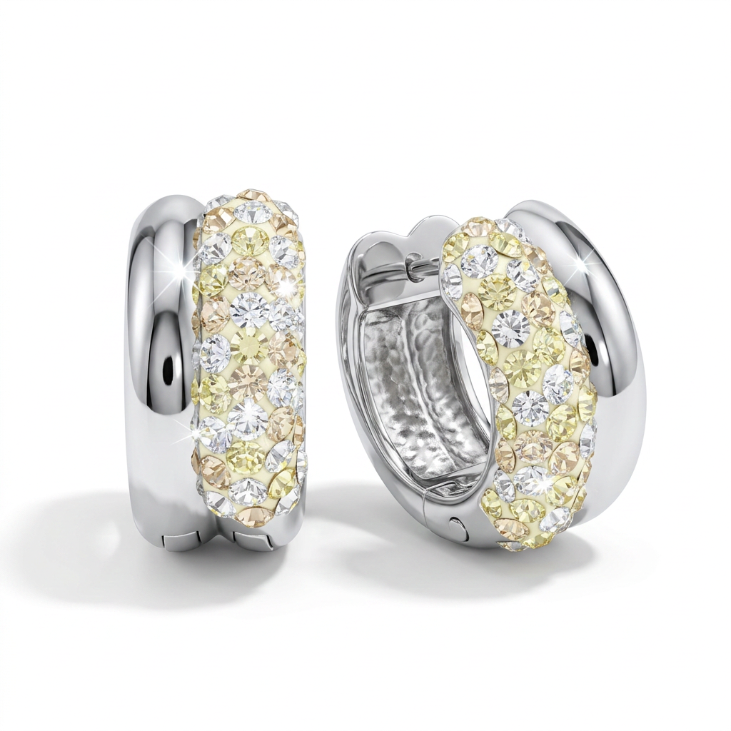 Elegant Double Circle Stud Earrings with Crystals from Europe
