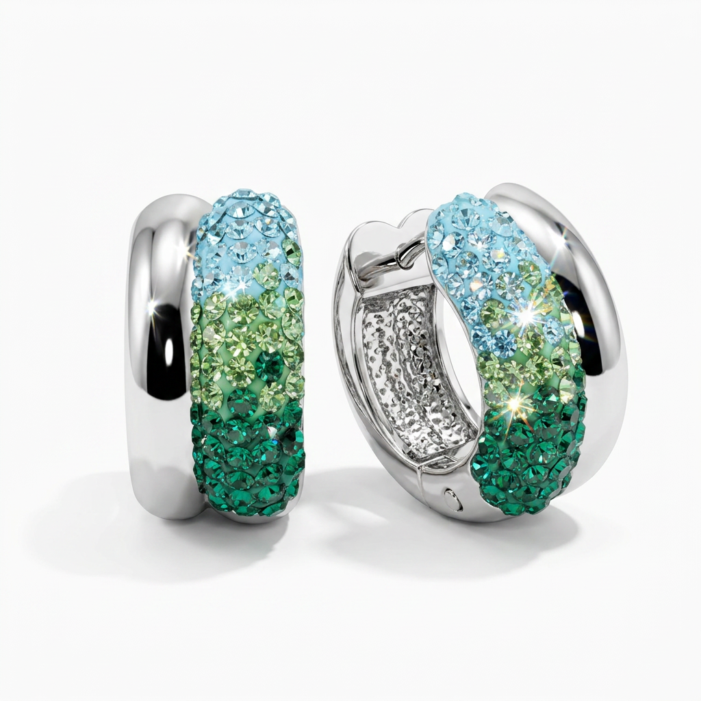 Elegant Double Circle Stud Earrings with Crystals from Europe