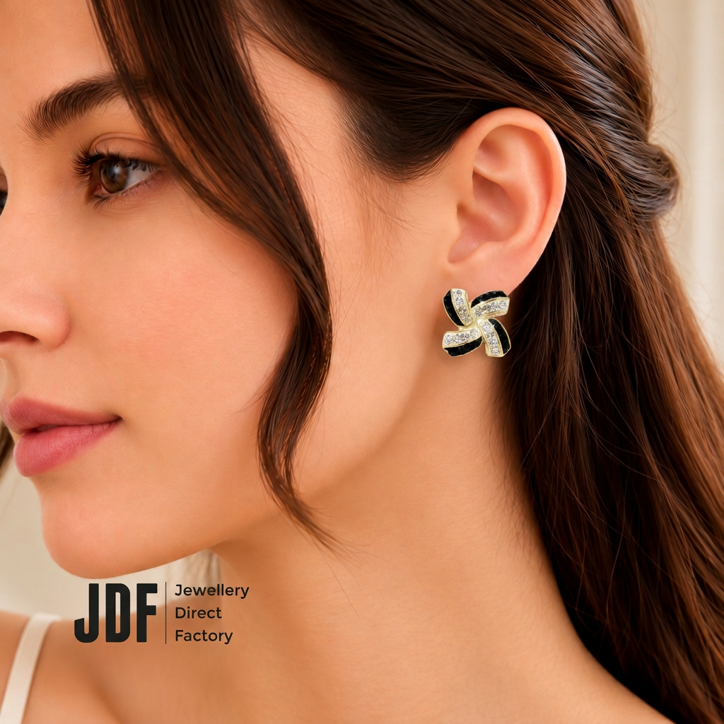 Elegant Windmill Stud Earrings with Crystals from Europe