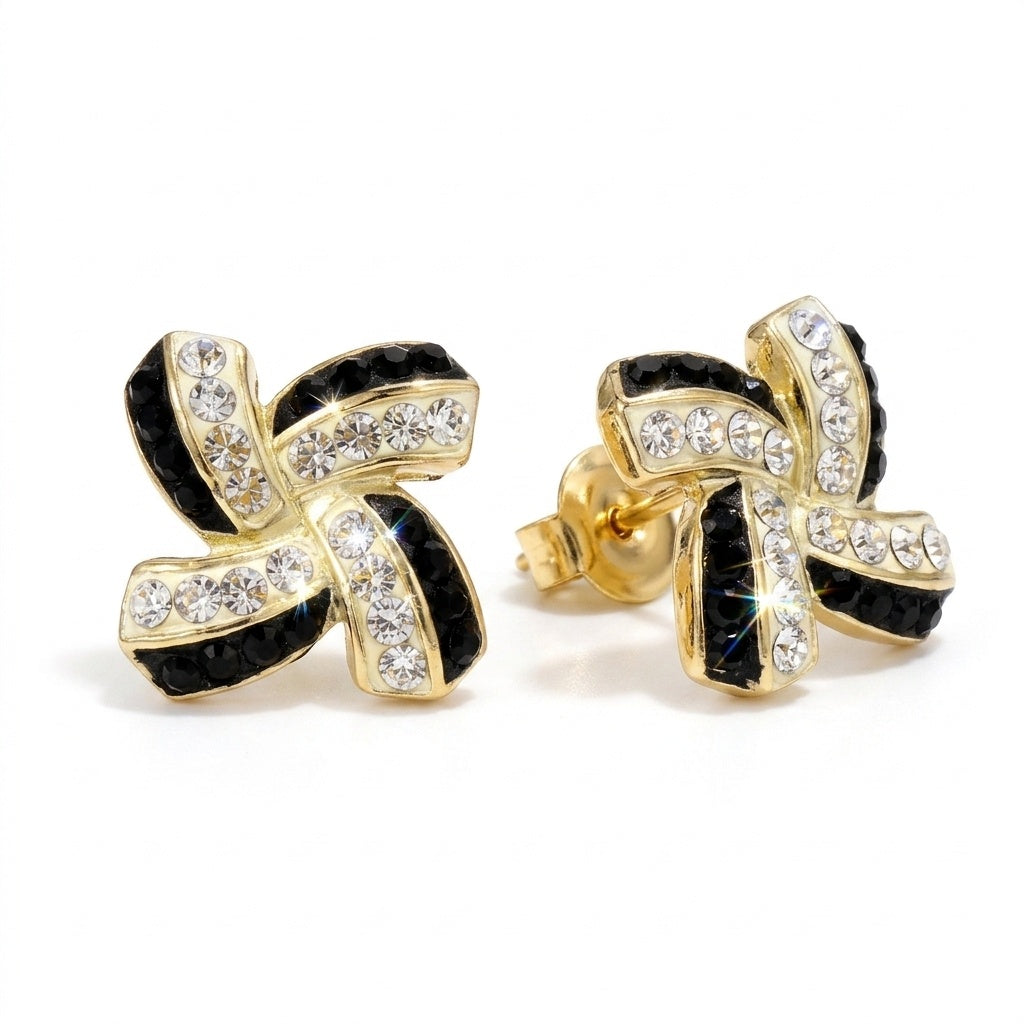 Elegant Windmill Stud Earrings with Crystals from Europe