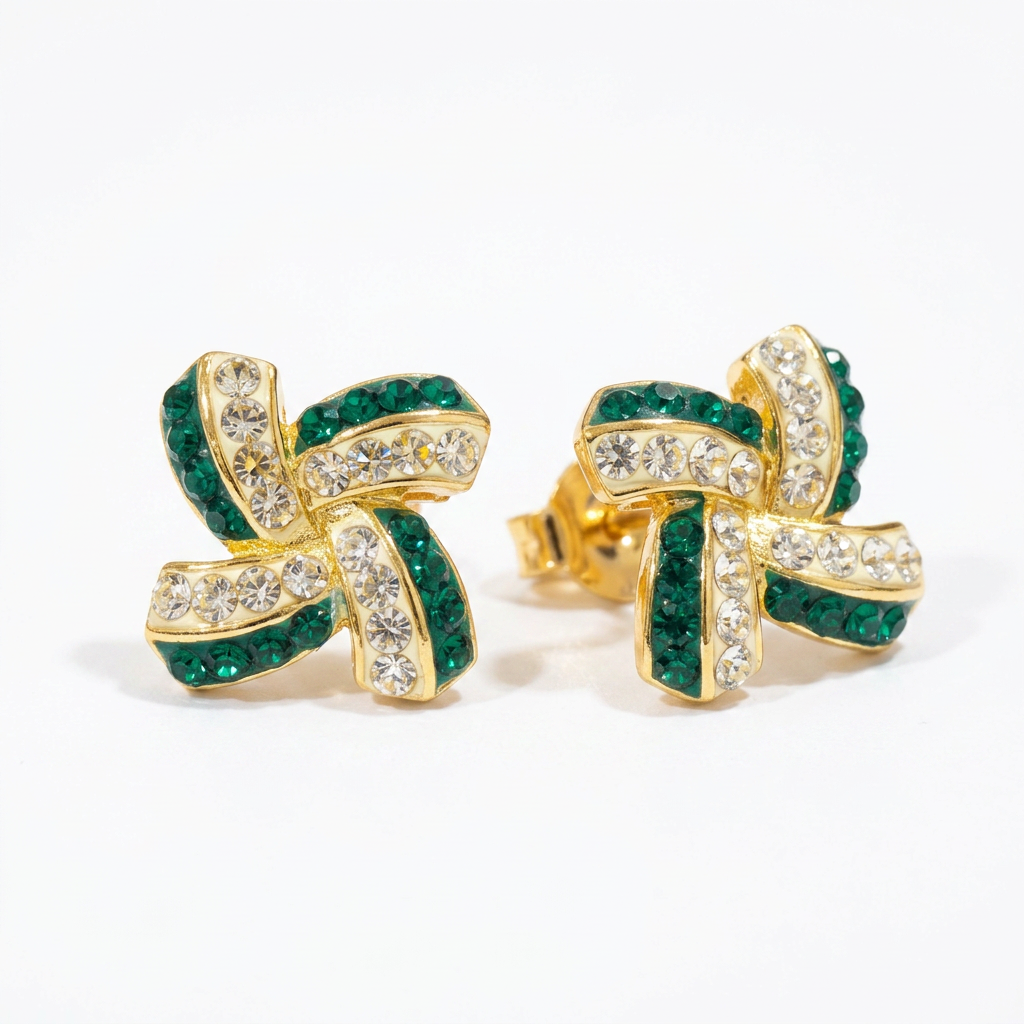 Elegant Windmill Stud Earrings with Crystals from Europe