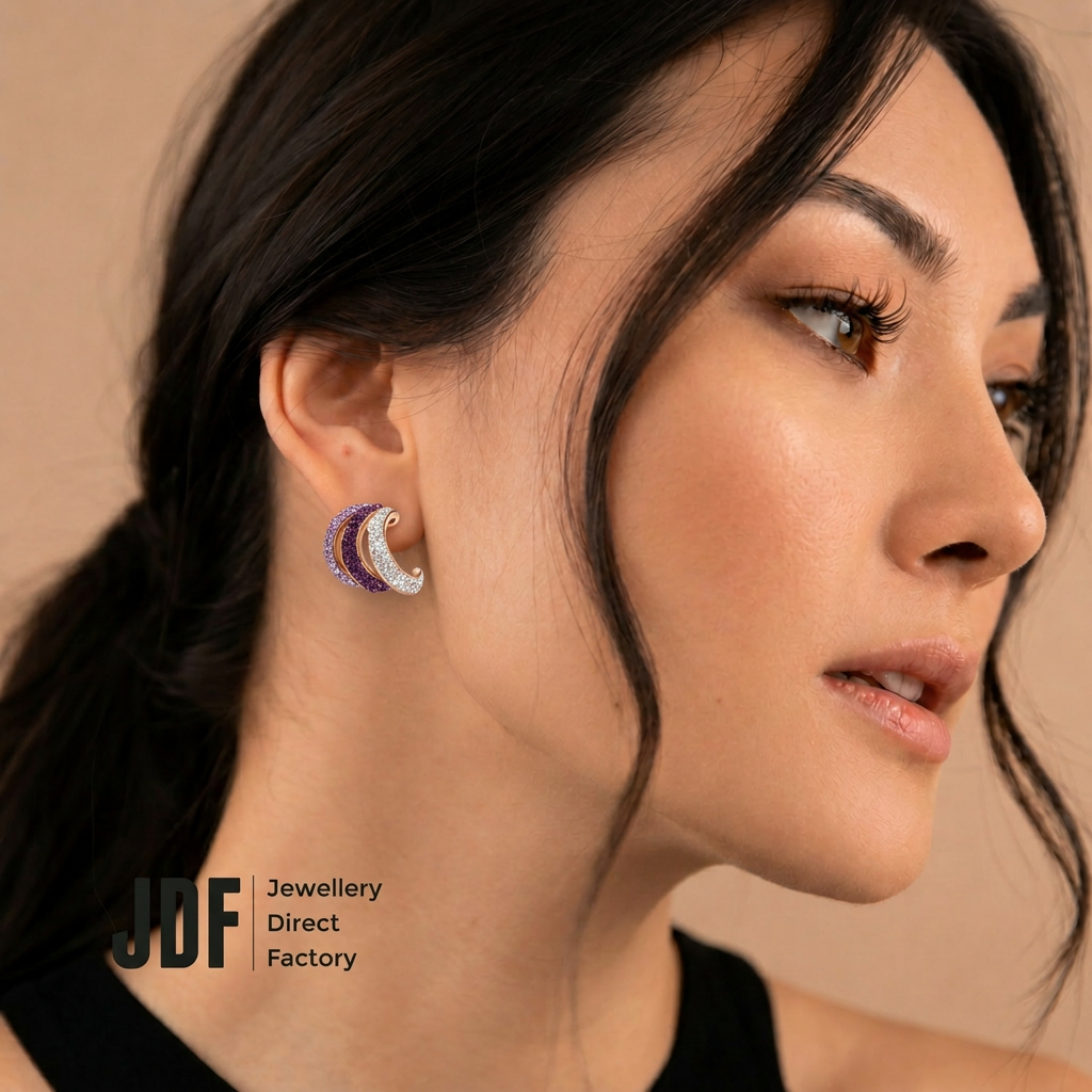 Aurora Curve Stud Earrings with Crystals from Europe