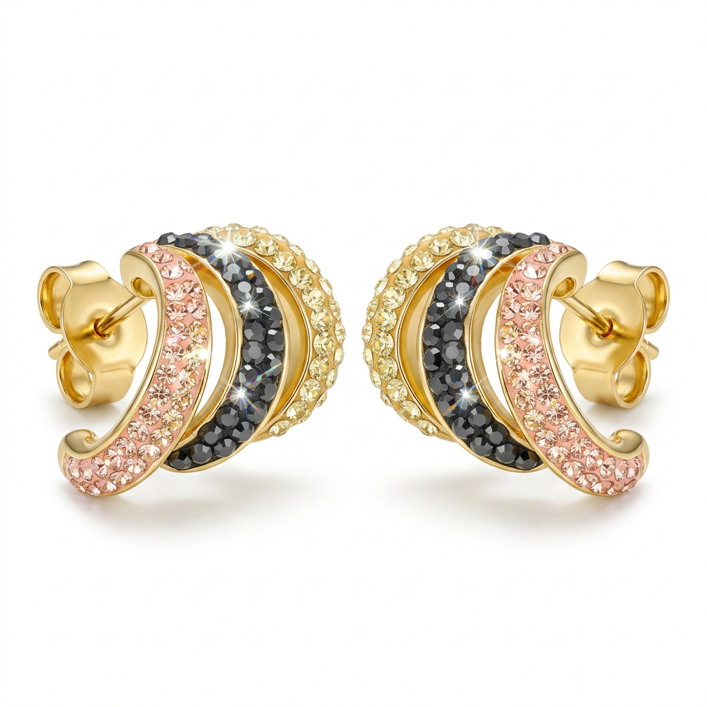 Aurora Curve Stud Earrings with Crystals from Europe