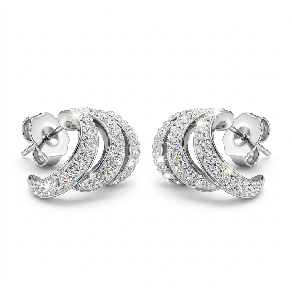 Aurora Curve Stud Earrings with Crystals from Europe