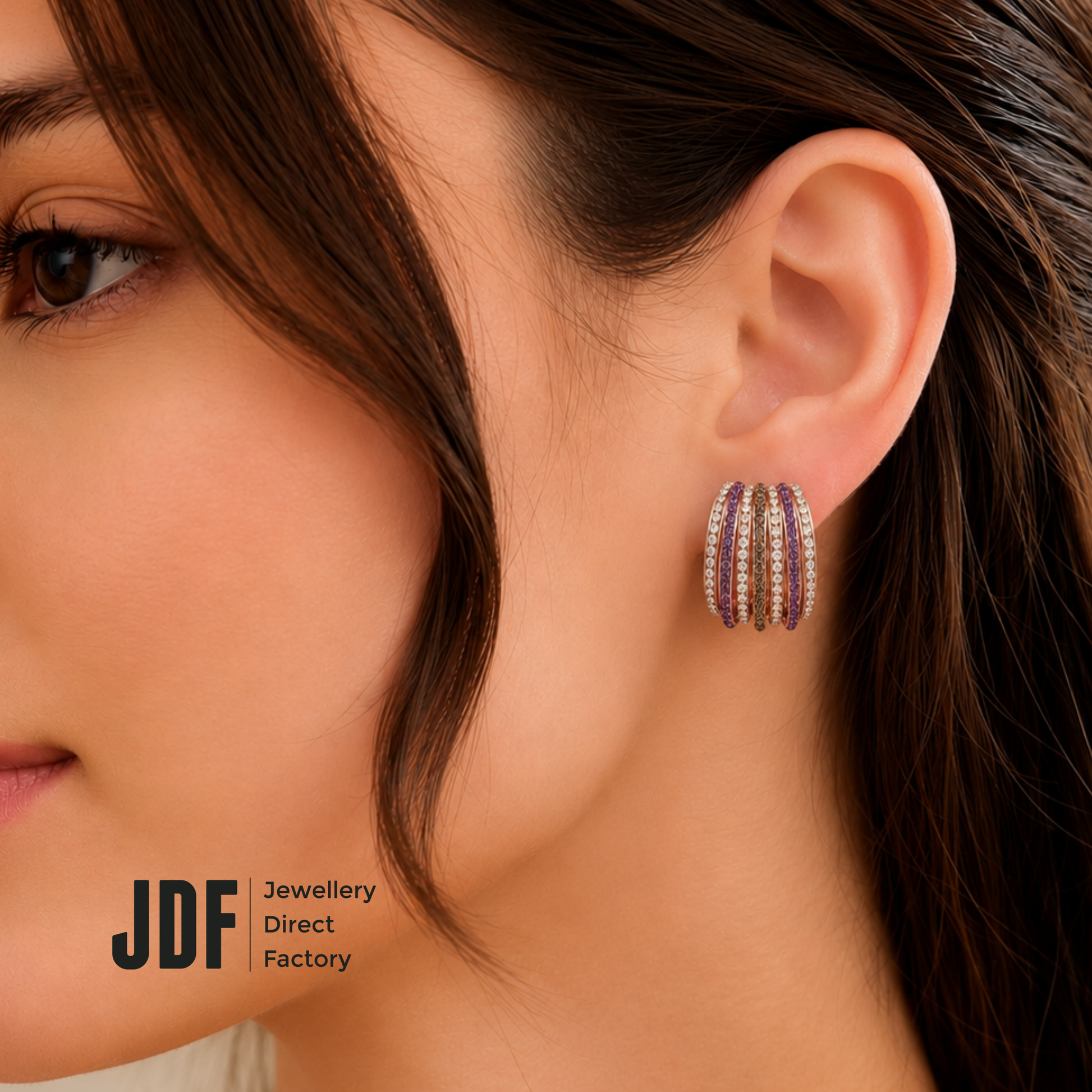 Multi-Band Stud Earrings with Crystals from Europe