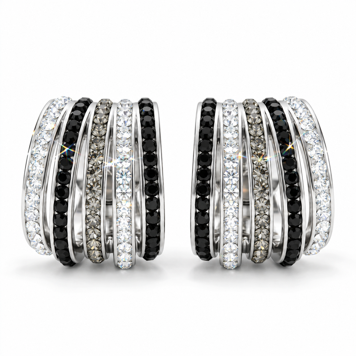 Multi-Band Stud Earrings with Crystals from Europe