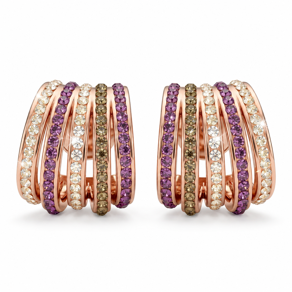 Multi-Band Stud Earrings with Crystals from Europe