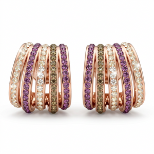 Multi-Band Stud Earrings with Crystals from Europe