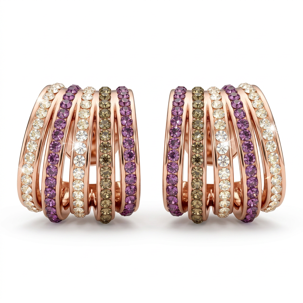 Multi-Band Stud Earrings with Crystals from Europe