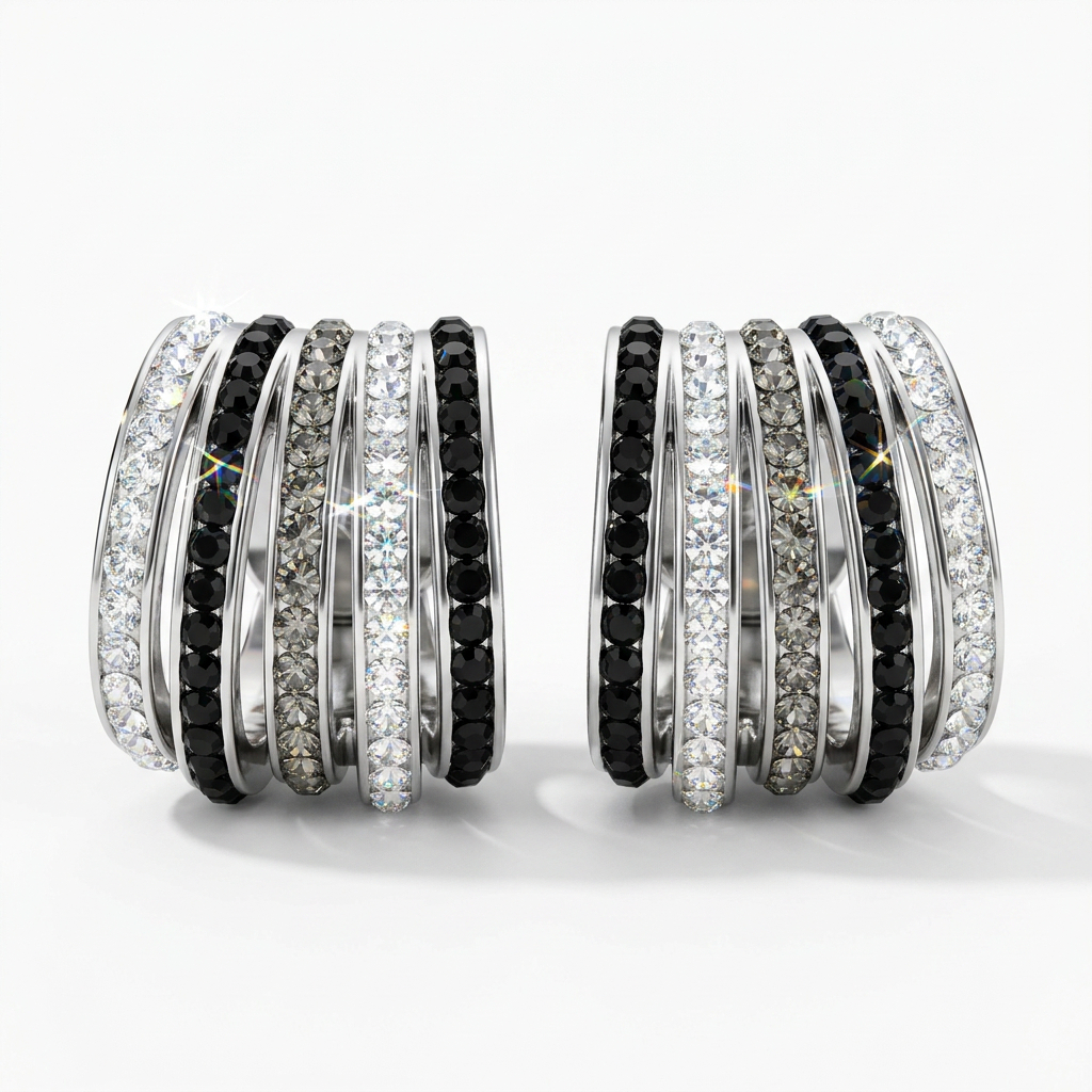 Multi-Band Stud Earrings with Crystals from Europe