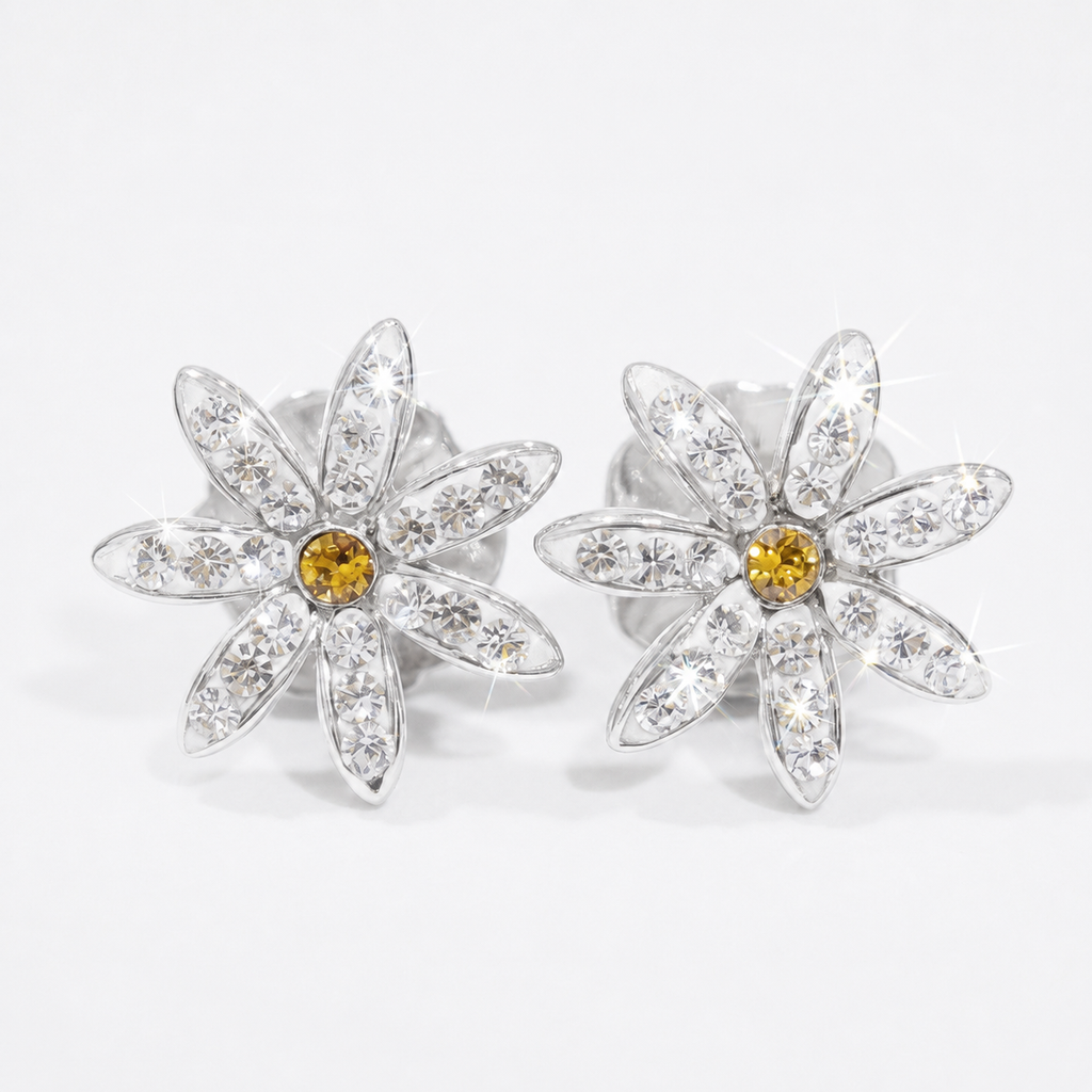 Daisy Flower Stud Earring with Crystals from Europe