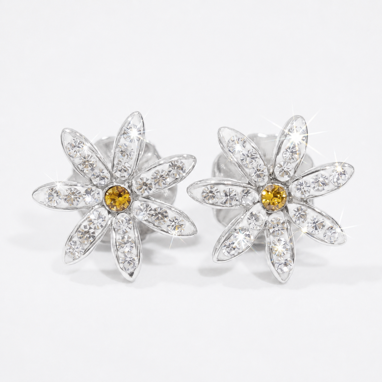 Daisy Flower Stud Earring with Crystals from Europe