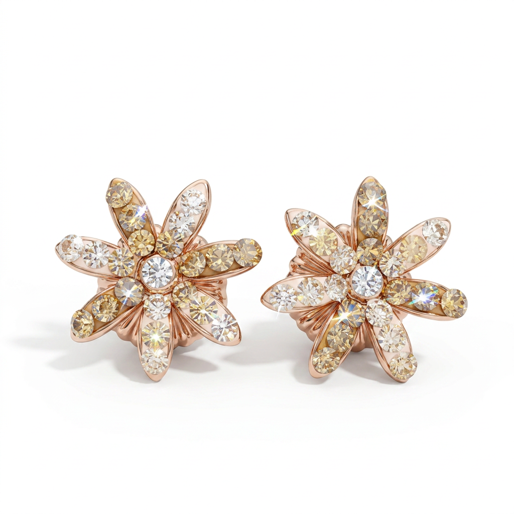 Daisy Flower Stud Earring with Crystals from Europe