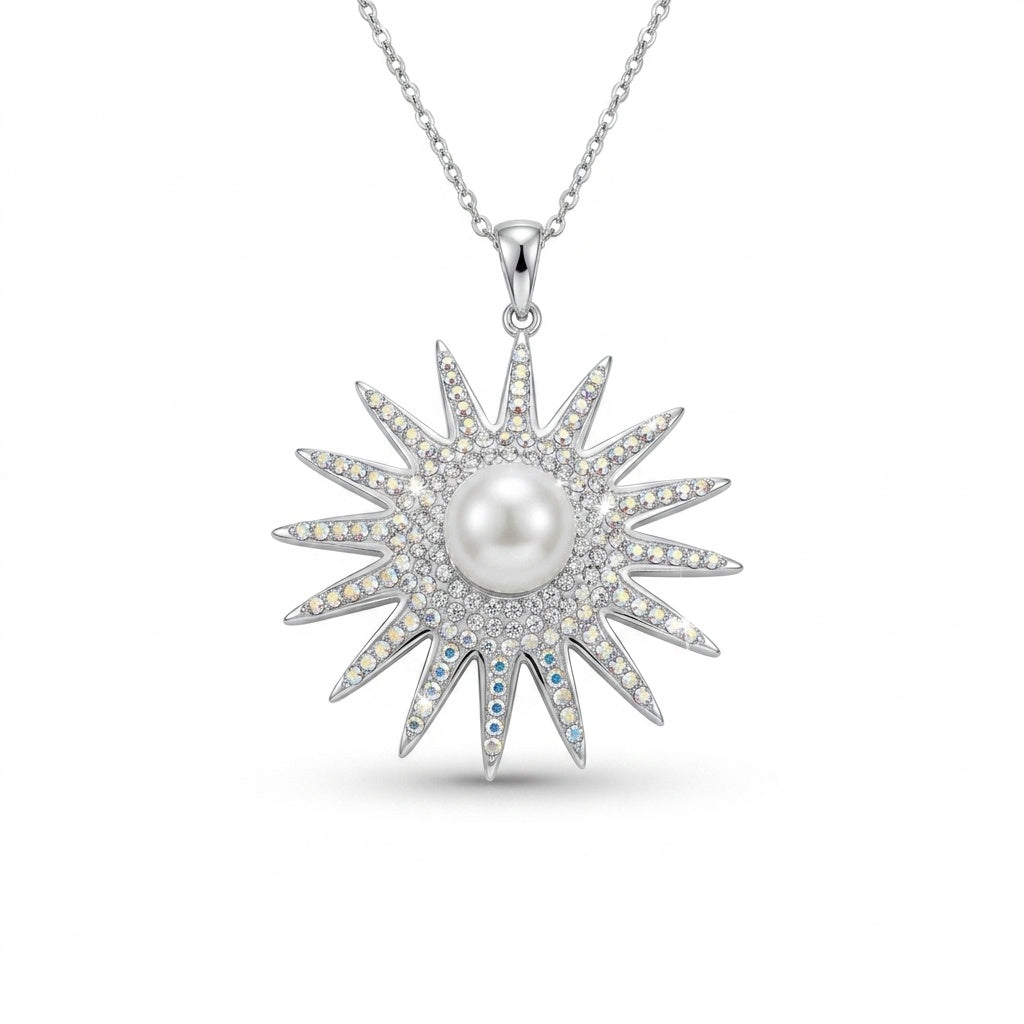 Pearl Sunburst Pendant with Crystal From Europe
