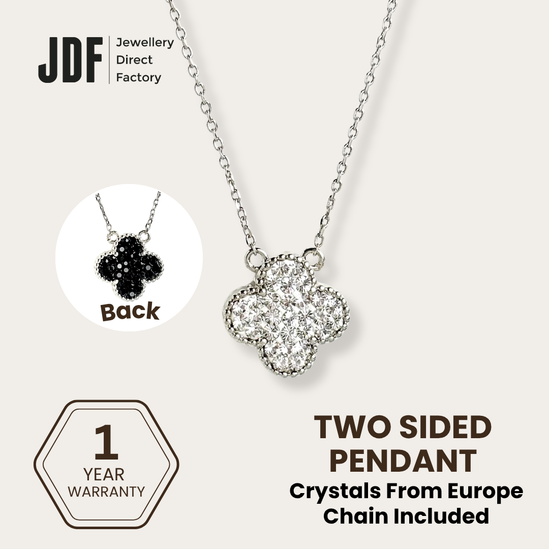 2 Sided Clover Necklace with Crystal From Europe