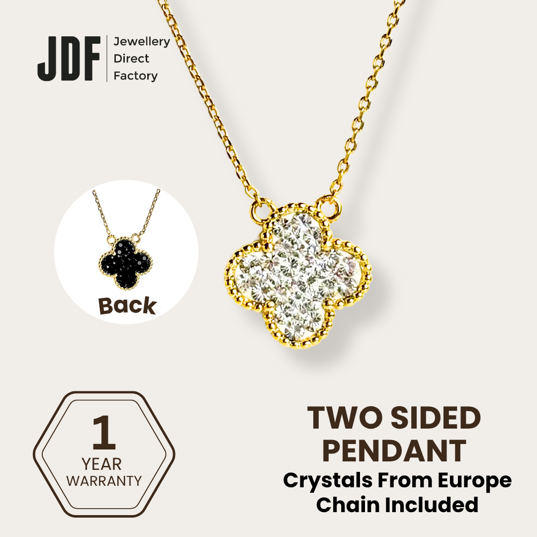 2 Sided Clover Necklace with Crystal From Europe